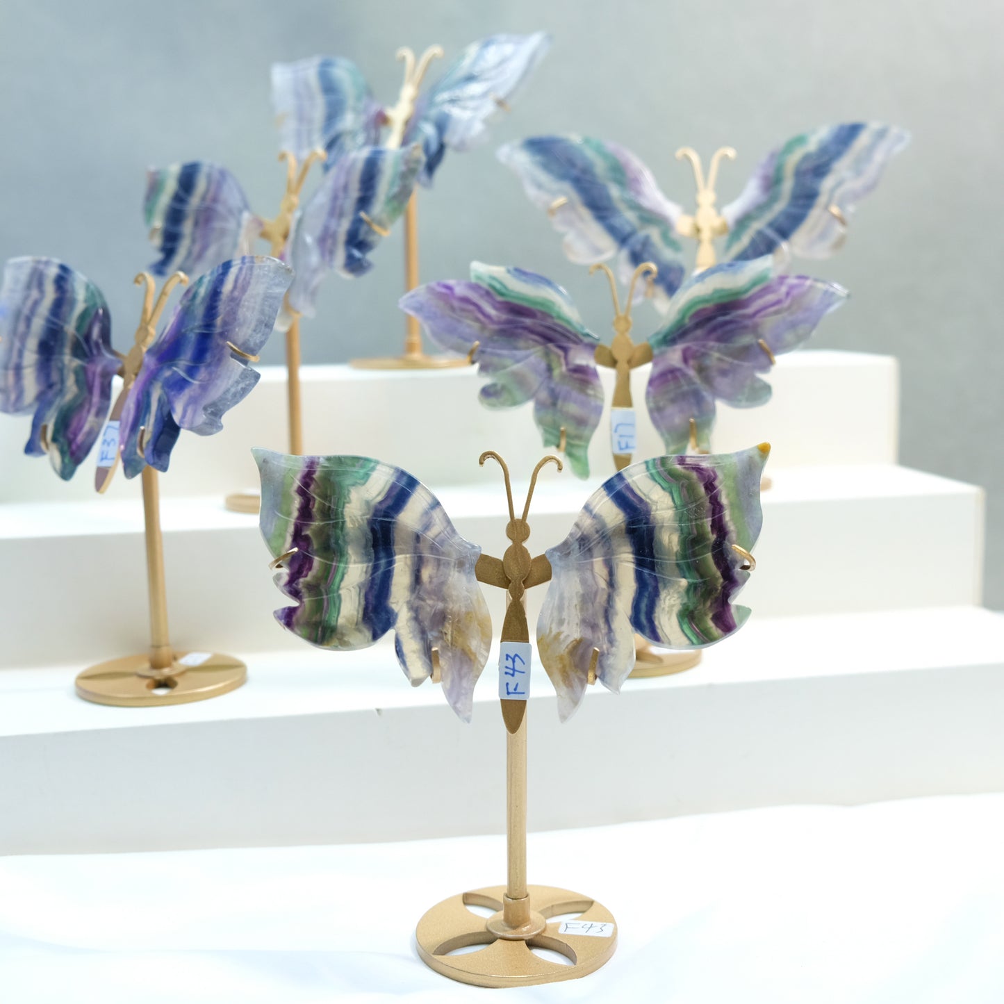 [Wholesale Price]Exquisite Blue Rainbow Fluorite Crystal Butterfly Wings One of A Kind Pieces