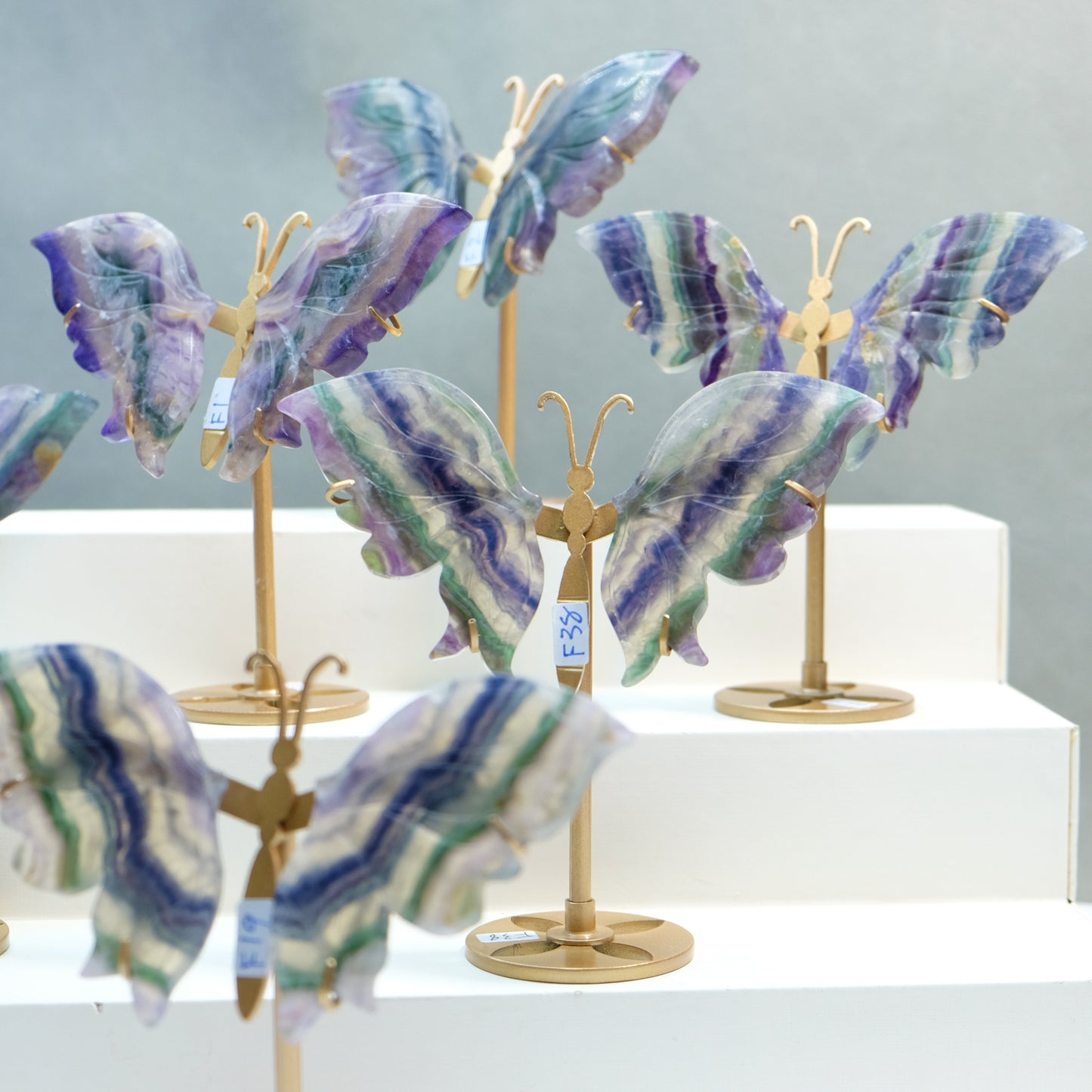 [Wholesale Price]Exquisite Blue Rainbow Fluorite Crystal Butterfly Wings One of A Kind Pieces